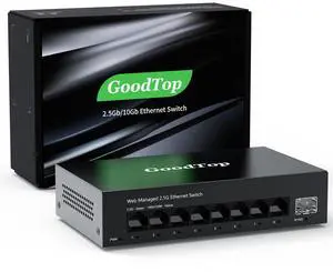 GoodTop 8 Port 2.5G Managed Ethernet Switch with 10G SFP, 8 x 2.5G Base-T Ports, Support LACP/VLAN/QOS/DHCP Client, Metal Web Managed Fanless Network Switch