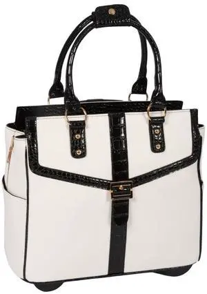 JKM & Company Rolling Laptop Bag for Women | Designer Wheeled Briefcase | Fits 13-17" Laptops | Office Travel Computer Case (Starlet)