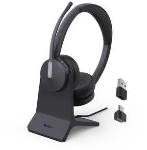 Yealink BH70 with Stand, Wireless Bluetooth Headset with Microphone for Work, Up to 35 Hours Talk Time, Teams Certified, 90 Minutes Quick Charging, USB-C/A Adapter, No Power Adapter Required
