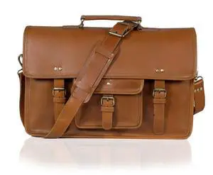 18-Inch Premium Leather Messenger Bag for Men & Women - Leather Laptop Bag, Crossbaody Bag, Handbag, Shoulder Bag, Travel Bag (Unisex Messenger Light Brown)