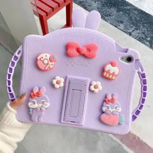 Paorixln for Samsung Galaxy Tab A9 Plus Case for Kids Girls with Adjustable Shoulder Straps Handle Rabbit Soft Silicone Tablet Cover for Galaxy Tab A9+ 11'' 2023 (Purple)