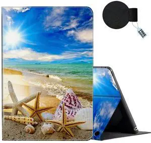 Case for All-New Fire 7 Tablet (12th Generation, 2022 Release),PU Leather Multi-Angle Viewing Slim Folio Stand Smart Cover Cases for Kindle Fire 7 Inch 12th Gen-Beautiful Beach Seashells