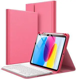 JETech Keyboard Case for iPad (A16) 11th/10th Generation (2025/2022) with Pencil Holder, Magnetic Detachable Bluetooth Wireless Keyboard, Soft TPU Back Stand Cover (Pink)