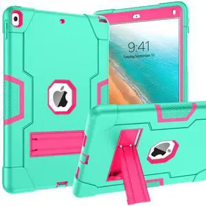 BENTOBEN for iPad Air 3rd Generation Case, iPad Pro 10.5" 2017 Case, 3 Layers Heavy Duty Shockproof Kickstand Protective Tablet Cover for iPad Air 3 10.5" 2019 /iPad Pro 10.5" 2017, Green/Rose Red