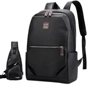 CYLYWJD Business Men and Women PU Leather Backpack 15.6inch Laptop Waterproof Backpack Travel Commuter Lightweight schoolbag (Black backpack7,Large)