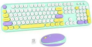 MOFII Wireless Keyboard and Mouse Combo, Full-Size Retro Typewriter-Style Wireless Keyboard with Optical Mouse for Computer/Laptop/Windows/Mac (Mint Colorful)