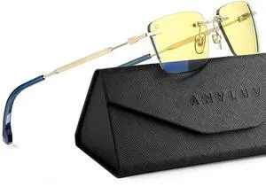 ANYLUV Rimless Blue Light Glasses Men, Rectangle Lightweight Blue Light Blocking Glasses, Stylish Metal Temple Anti Eyestrain