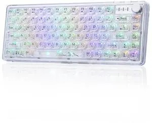 Adventurers V82 Transparent Mechanical Keyboard - Hot-Swappable RGB Gaming Keyboard, 75% Layout & Clear PC Keycaps, Bluetooth/2.4G/Wired Triple-Mode for Windows/Mac(Crystal Clear Switch,White)