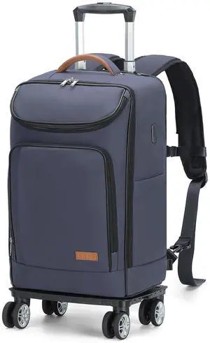 Lekebobor Travel Rolling Backpack, 18 inch Waterproof Bag with 360° Wheels for 15.6" Laptop, Convertible Airline Approved Travel Back Pack for Men & Women, Business, Commuter