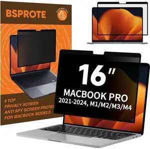 BSPROTE Privacy Screen for MacBook Pro 16 Inch (2021-2024, M1, M2, M3, M4), Removable Anti-Spy Filter for Mac Pro 16.2", Eye Protection HD Anti-Scratch