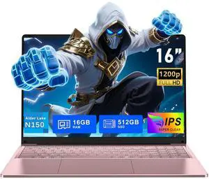 FUNYET Gaming Laptop, 16 Inch Laptop Computer with Win 11 Pro, 12th Gen N150 Processor(up to 3.6GHz), 16GB RAM 512GB SSD, Backlit Keyboard, FHD 1920 * 1200, Bluetooth. Rose Gold.