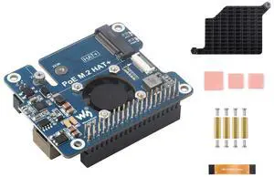 POE M.2 HAT+ Expansion Board Combines Power Over Ethernet POE HAT and PCIe to M.2 Adapter for Raspberry Pi 5, Support IEEE 802.3af/at Network Standard and M.2 NVME Hard Drives of 2230/2242 Size