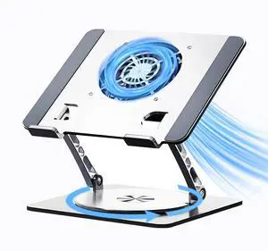 Craftreasure Laptop Cooling Stand with Fan and 360 ° Rotating Base, Adjustable Height, for Desk Gaming/Office/Drama Watching and Screen Sharing, Compatible Up to 17 Inches