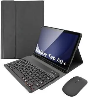 Keyboard Case for Samsung Galaxy Tab A9 Plus 11 Inch - 7 Colors Backlit Wireless Detachable Folio Keyboard Cover with Pencil Holder, Bluetooth Mouse for Tablet A9+,Black