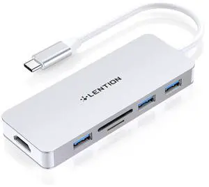 LENTION USB C Hub with 4K HDMI, 3 USB 3.0, SD/Micro SD Card Reader Compatible 2025-2016 MacBook Pro, 2025-2018 Mac Air/Surface, Stable Driver Certified Multi-Port Adapter (CB-C18, Silver)