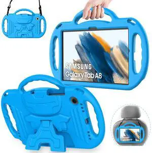 AVAWO Kids Case for Samsung Galaxy Tab A8 10.5 Inch 2022, Blue with Strap, Light Weight Shock Proof Handle Stand