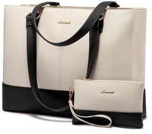LOVEVOOK Laptop Tote Bag for Women 17.3 Inch Work Bag Leather Laptop Purse with Clutch, Large Computer Briefcase Bag for Office Business Teacher Casual