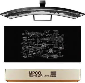 MPCO. Blueprints Large Gaming Desk Pad - 36" x 17" Duraglyde Fabric 18A Hornets  Black Desk Mats - Non-Slip, Washable, Smooth Glide for Precision Gaming & Work