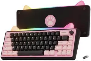 OOCTPK Chilkey Foxy65 Mechanical Keyboard with Knob, Gasket Mount 65% Aluminum Wireless Mechanical Keyboard, BT5.0/2.4GHz/USB-C, Hot Swappable, RGB Backlit Computer Custom Key Board for PC