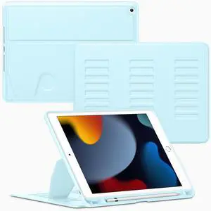 VIKESI Case for iPad 9th / 8th / 7th Generation 10.2 inch (2021/2020/2019 Released),Multiple Angles Magnetic Stand Cover,Shockproof Back,Pencil Holder,and Auto Sleep/Wake,Ice Blue