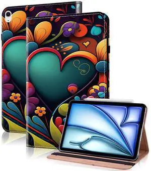 TUOLISG Case for iPad Air 13 inch M3 2025/M2 2024 with Pencil Holder & Card Slots & Auto Sleep, Embossed PU Leather Stand Magnetic Shockproof Cover Case for iPad Air 13 - Watercolor