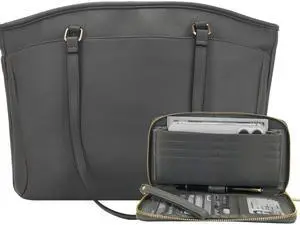 YZAOLL 15.6 Inch Laptop Tote Bag for Women,Water-resistant Vegan Leather with Anti-Scratch Padded Sleeve,Lightweight Multi-Pocket Work Bag for Business Travel,College,Office Essentials,DarkGrey