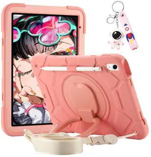 Case for iPad 11-inch (A16) 2025, iPad 10th Generation Case 10.9" 2022,Heavy Sturdy Shockproof Kids Cover, with 360°Rotating Stand/Pen Slot/Shoulder Strap for iPad 11th/10th Gen Girls (Pink)