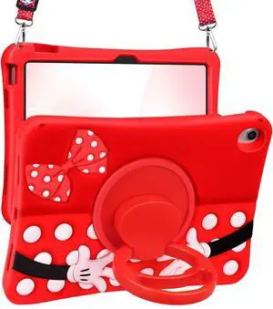 Lotadilo Cute for iPad A16 Case/for iPad 10th Generation/11 Inch Case - Silicone 3D Design for Girls Women Teens Girly Kawaii Funny Cartoon Soft Stand with Lanyard, Red Point