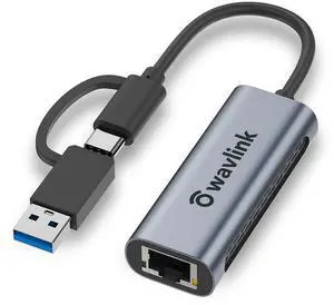 Wavlink USB C to Ethernet Adapter 2.5 Gbps, 2-in-1 USB to 2.5G Ethernet Adapter, USB-C to RJ45 Network Converter (Thunderbolt 4/3 Compatible), Aluminum Case for Windows, Mac OS, iPad OS and More.