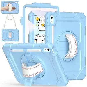 Cantis Case for iPad (A16) 11th Generation 11 inch 2025 for Girls Kids, iPad 10th Generation 10.9 inch 2022 with Screen Protector/Rotating Stand/Shoulder Strap/Pencil Holder, Light Blue