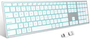 OMOTON Wireless Keyboard for Mac with Forged Metal Frame - 2.4G & Dual Bluetooth (BT1/BT2), Type-C/USB A Receiver, Ultra-Thin, Backlit, Full Size Keyboard for Mac/MacBook/iMac, White