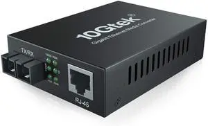 10Gtek SMF Gigabit Ethernet Media Converter, Dual SC Fiber, 1000Base-LX to 10/100/1000Base-Tx, 20km, UL Certified