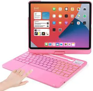 LENRICH Keyboard Case for iPad Air 13 inch M3 2025&M2 2024, Mulit Touchpad Backlight 360 Rotatable Cover Wireless Pencil Holder Pink