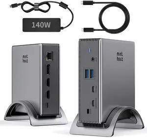 Laptop Docking Station, Minthouz 9-in-1 3.1 USB-C Docking Station, Triple Display with DP&2X HDMI(Max. Single 8K@30Hz/4K@144Hz), 125W PD Charging, 10G USB-C&2X 5G USB-A, Ethernet, Security Lock
