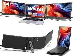 Wixzet Laptop Screen Extender, 14" FHD 1080P Portable Monitor for Laptop, Plug&Play Triple Screen Extender, Auto Adjust Width Dual Monitor for 13" - 17" Laptops, Compatible with MacOS/Wins/Chrome/Dex