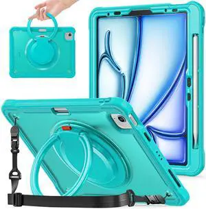 BATYUE Case for iPad Air 11-inch M3/M2 (2025/2024), Air 5th/4th 10.9 inch(2022/2020), Pro 11" 4th/3rd/2nd/1st, Protective Cover with 360° Rotating Stand, Pencil Holder, Carrying Strap, Light Blue