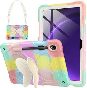 SXYGMZL for Samsung Galaxy Tab S10 Lite/S10 FE/S9 FE 5G 10.9"/S9 11" Butterfly Case Cute, Girls Women Cute Kawaii Girly Butterfly Silicone Protective Cover with Stand Shoulder Strap Pencil Holder Pink