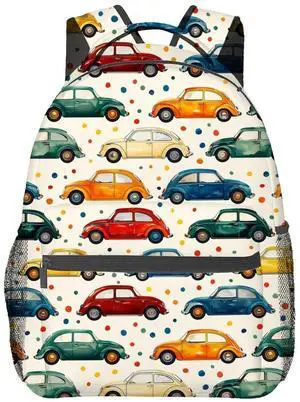 Playful Car Backpack, School Laptop Travel Polyester Funny Colorful Cars Backpacks for Women Kids, Work Sports Back Pack Casual Daypack, Lightweight Rucksack Gifts for Hiking Camping Gym