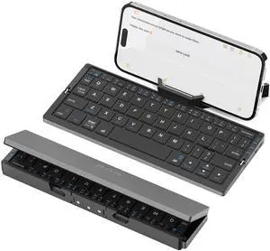 SIKAI CASE Foldable Bluetooth Keyboard with Magnetic Stand,Aluminum Alloy Mini Quiet Folding Portable Lightweight Travel Rechargeable Pocket for Tablet,iPad, Phones, Black