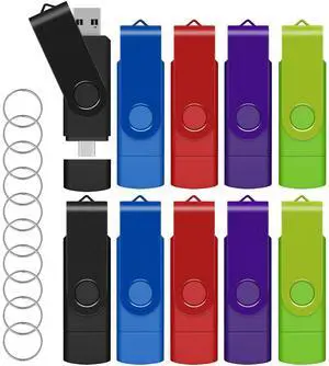AreTop 64GB USB C Thumb Drive Dual USB 2.0 Flash Drive 64GB USB Drive Swivel Design 2-in-1 Portable Type-C Memory Stick for Android Smartphone, Computers, MacBook, Tablets, PC, 10 Pack