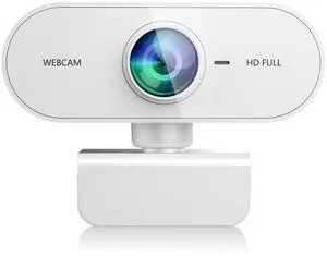 QMKKX Webcam for pc with Microphone,Full HD 1080P White Streaming Web Cam for Mac Laptop, Mini USB C External Clip Computer Camera for Desktop,Cheap Facecam for Video Conference,Gaming Skype Meeting