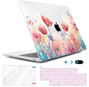 HOHAIYOO Compatible with MacBook Pro 13 inch Case M2 2024 2023 2022-2016 A2338 M1 A2251 A2289 A2159 A1989 A1706, Plastic Hard Shell Case & Keyboard Cover & Screen Protector&Webcam Cover, Garden Floral