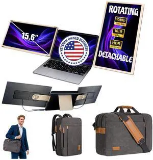 ELK 15.6" Dual Laptop Screen Extender - Laptop Bag & Cleaning Kit Included - FHD 1080P IPS - Detachable & Adjustable Monitor Extender - with Speakers - Compatible with Mac/Android/Win