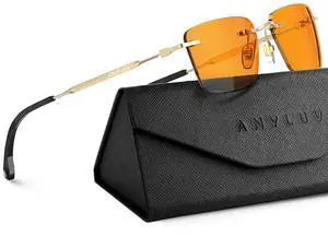 ANYLUV Rimless Blue Light Glasses Men, Rectangle Lightweight Blue Light Blocking Glasses, Stylish Metal Temple Anti Eyestrain