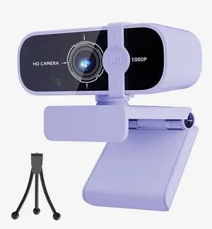 ISKOVI C28 1080P Webcam with Privacy Cover and Tripod Stand, PC Camera with Noise-Canceling Mic, Auto Light Correction,Plug and Play, Web Camera for Streaming, Zoom/Skype/Facetime/YouTube,Purple