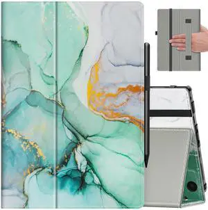 VORI Case for All-New Amazon Kindle Fire HD 10 Tablet (13th/11th Generation 2023/2021 Release) and Fire HD 10 Plus - Slim Folding Stand Folio Cover with Auto Wake/Sleep & Hand Strap, Emerald Marble