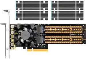 GLOTRENDS PA40 Quad M.2 NVMe to PCIe 3.0 X8 Adapter with 4 Sets of M.2 Heatsink