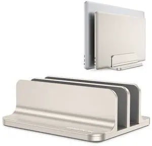 OMOTON [Updated Dock Version Vertical Laptop Stand, Double Desktop Stand Holder with Adjustable Dock (Up to 17.3 inch), Fits All MacBook/Surface/Samsung/HP/Dell/Chrome Book (Starlight)