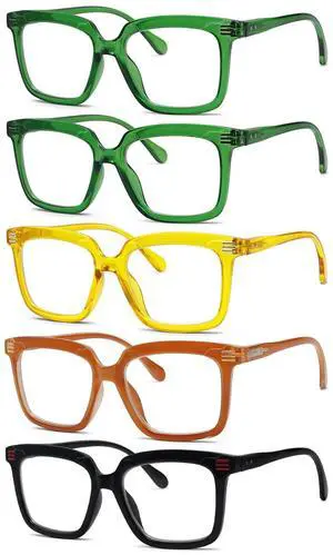 Eyekepper 5 Pack Square Reading Glasses for Women Large Frame Readers Include 2 Pairs Green +1.75