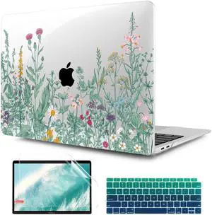 TWOLSKOO Botanical Illustration Engraving Style Hrad Shell Case Cover and Keyboard Skin Screen Protector for MacBook Air 13 inch 2018-2021 Model A2337 M1 A2179 A1932 with Retina Display